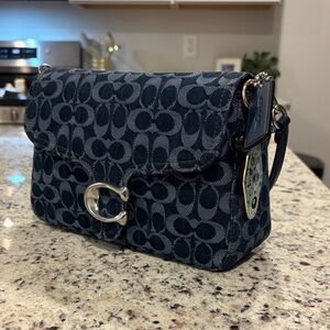 Coach Dark Blue Monogram Shoulder Bag